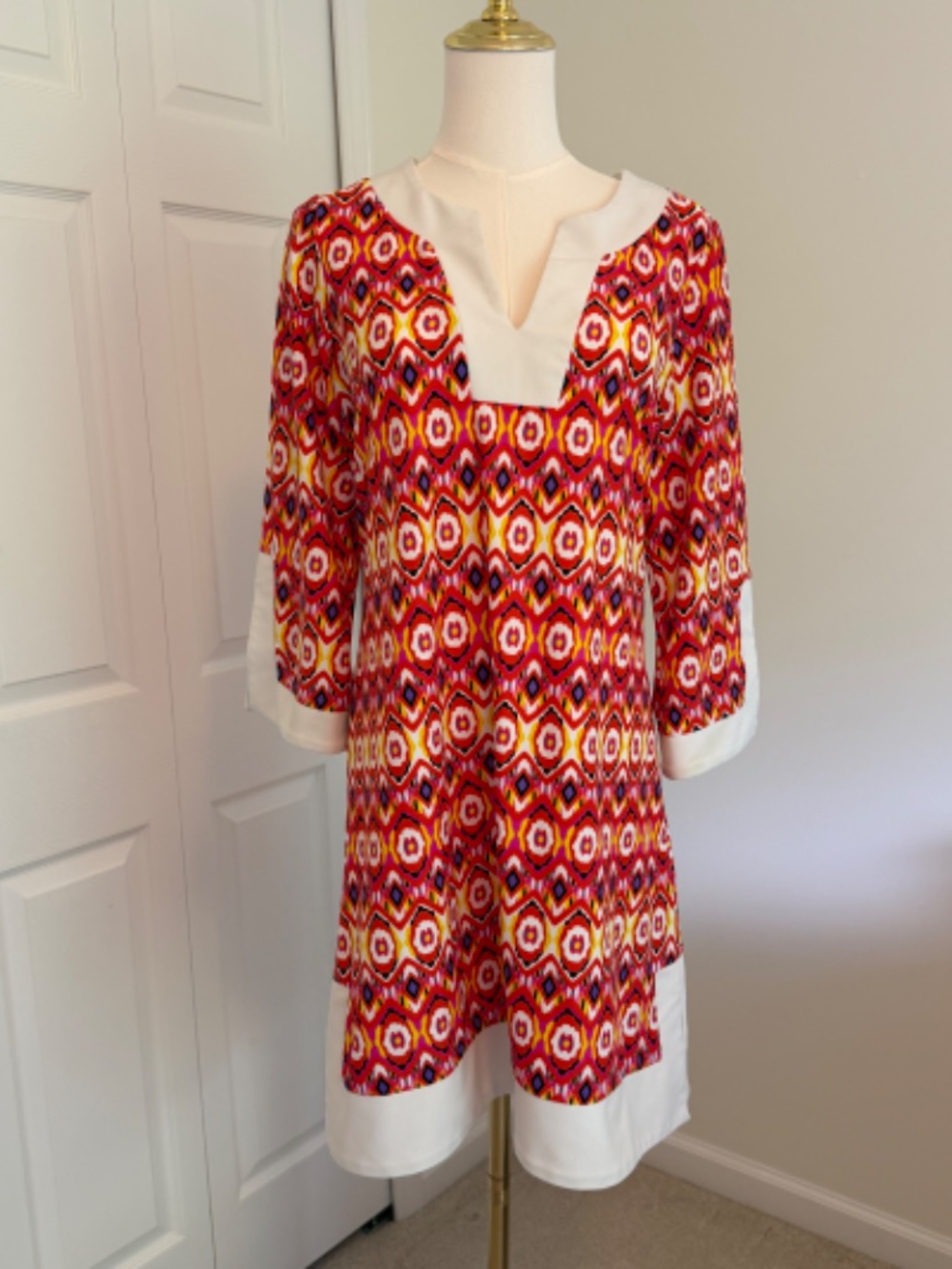 Jude Connally Geometric Print Shift Dress Made in USA Travel Resort Size MEDIUM